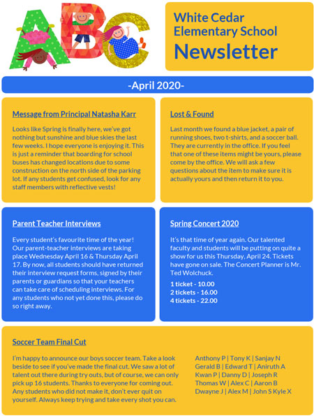 newsletter examples for school
